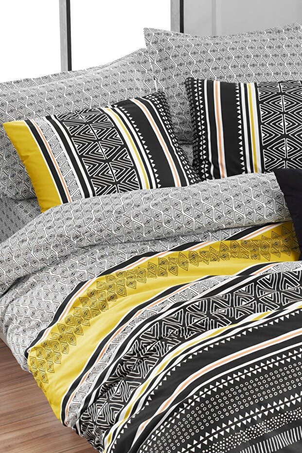 Double 100% Natural Cotton Duvet Cover Set - Yellow and Black