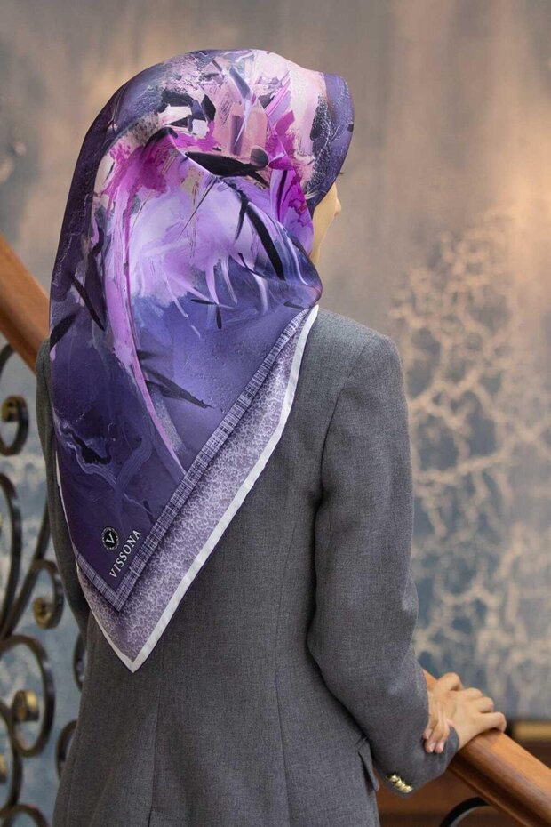 Tivil Silk Scarf 51422-0023-0022 Purple Mixed Pattern