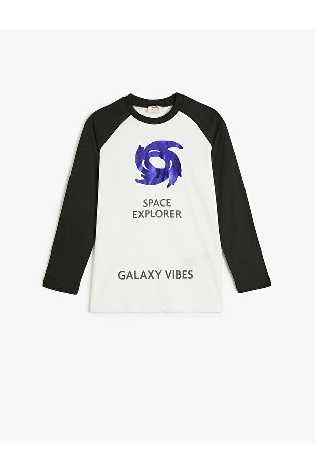 T-Shirt Print Detailed Long Sleeve Crew Neck Cotton