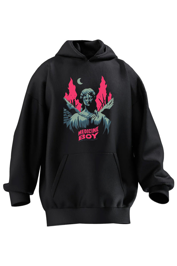 Black Unisex Cotton Hooded Sweatshirt - 3 Thread, Medicine Size Printed