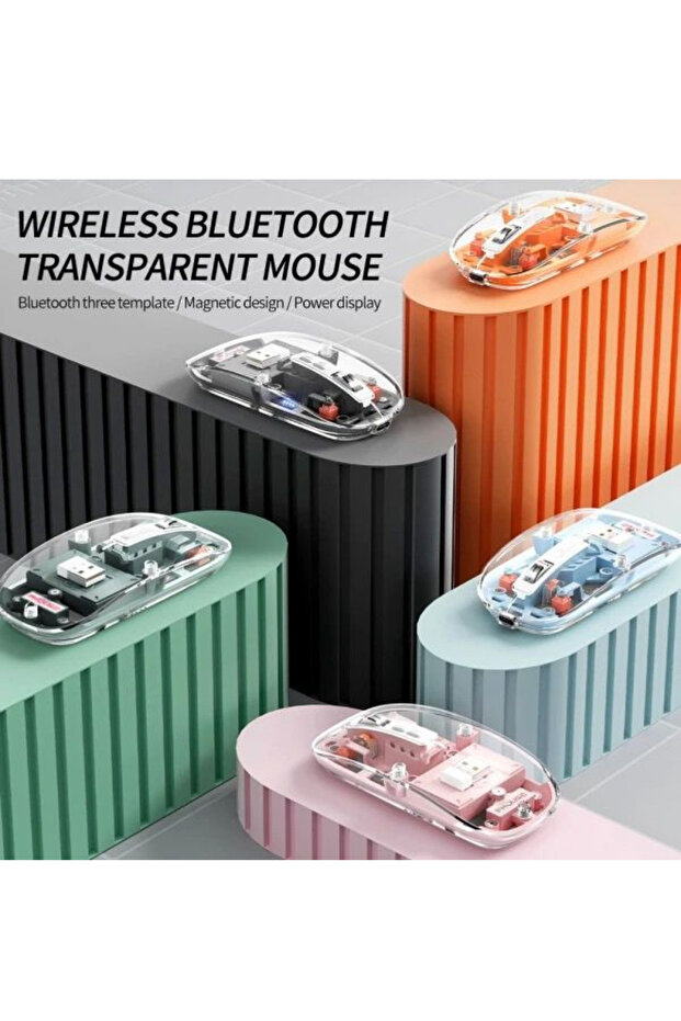 Sessiz Kablosuz Mouse, 2.4Ghz+Bluetooth 5.0 Şarj edilebilir Mouse, 2400 DPI şeffaf Gaming Mouse - 2