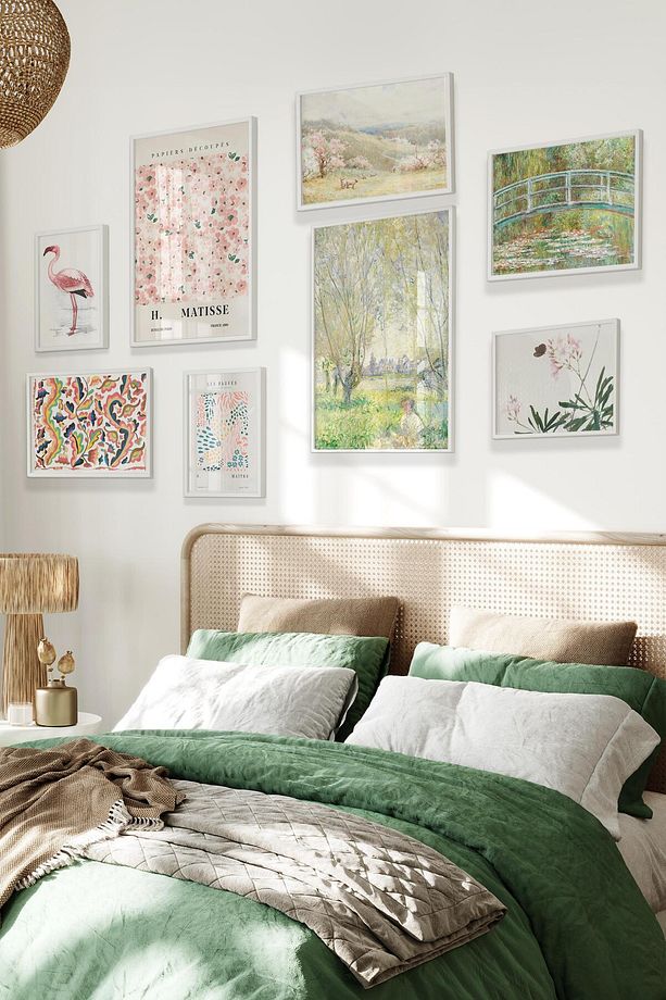 Beyaz Tablo Seti, 8 Adet Çerçeve Seti,Matisse ve Monet - Gerçek Sanat Temalı Galeri Poster Seti NO:0 - 1
