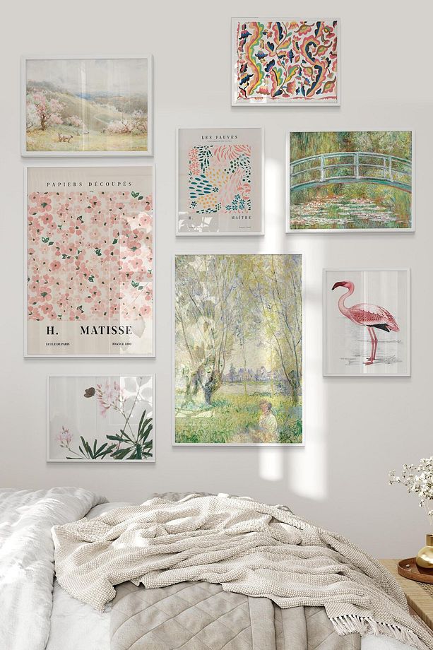 Beyaz Tablo Seti, 8 Adet Çerçeve Seti,Matisse ve Monet - Gerçek Sanat Temalı Galeri Poster Seti NO:0 - 2