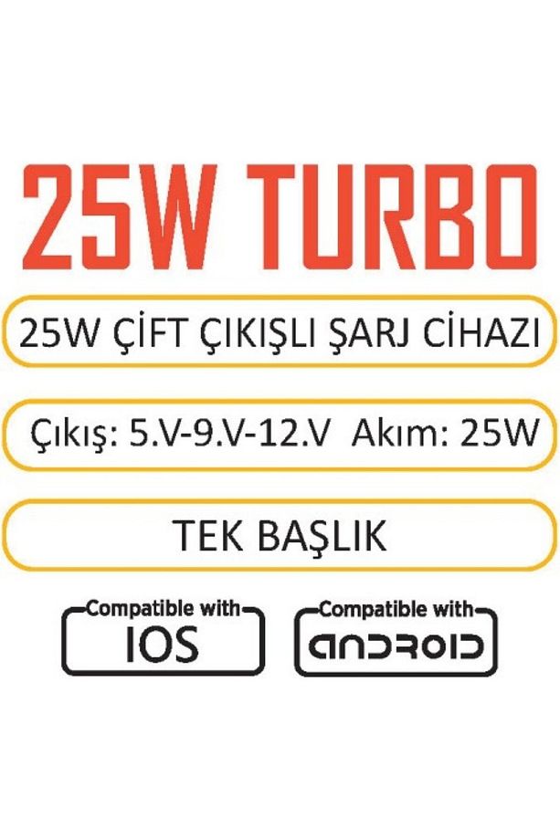 Yeni Nesil Çift Çıkışlı PD USB 25W Süper Hızlı Şarj İos Android Uyumlu Fast Charge Başlık Kafa Beyaz - 2