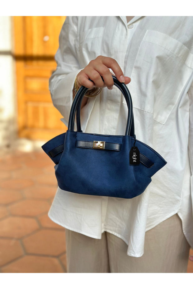 Denise Model Suede Navy Blue Women's Hand and Shoulder Bag