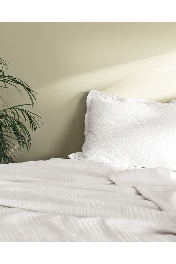 Triangle King Size %100 Pamuk Yatak Örtüsü - Beyaz - Lüks Koleksiyon - 2
