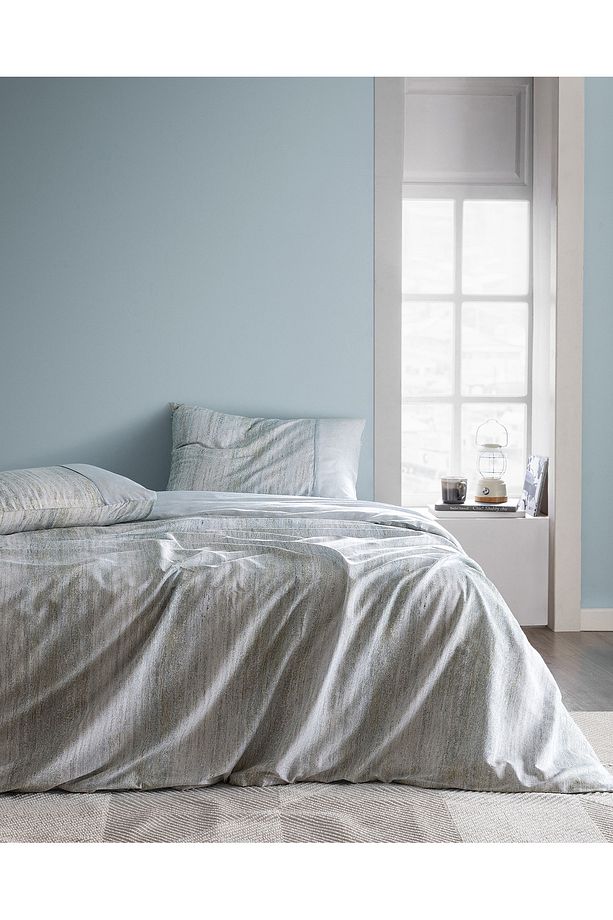 Sarthe King Size %100 Pamuk Madame Coco Crep Baskılı Nevresim Takımı - Mavi - 1