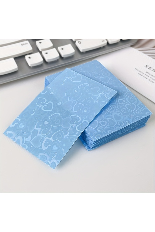 blue 50pcs laser heart-shaped pattern card protective film, photo protection cover, suitable for ID