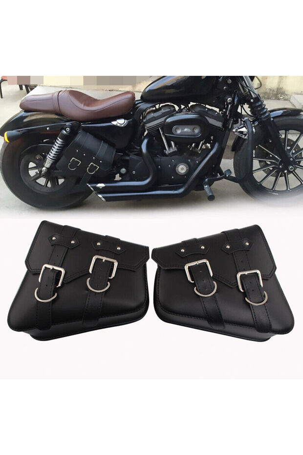 1 Pair Universal Motorcycle PU Leather Saddlebags Side Tool Pouch Bag Luggage Saddle Bag For Harl...