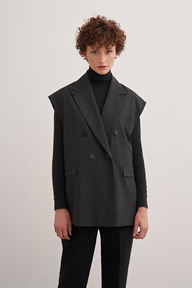 9153111 Düğmeli Cepli Yelek - 1