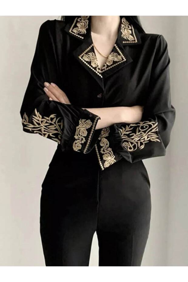 Women's Black Embroidered Shirt