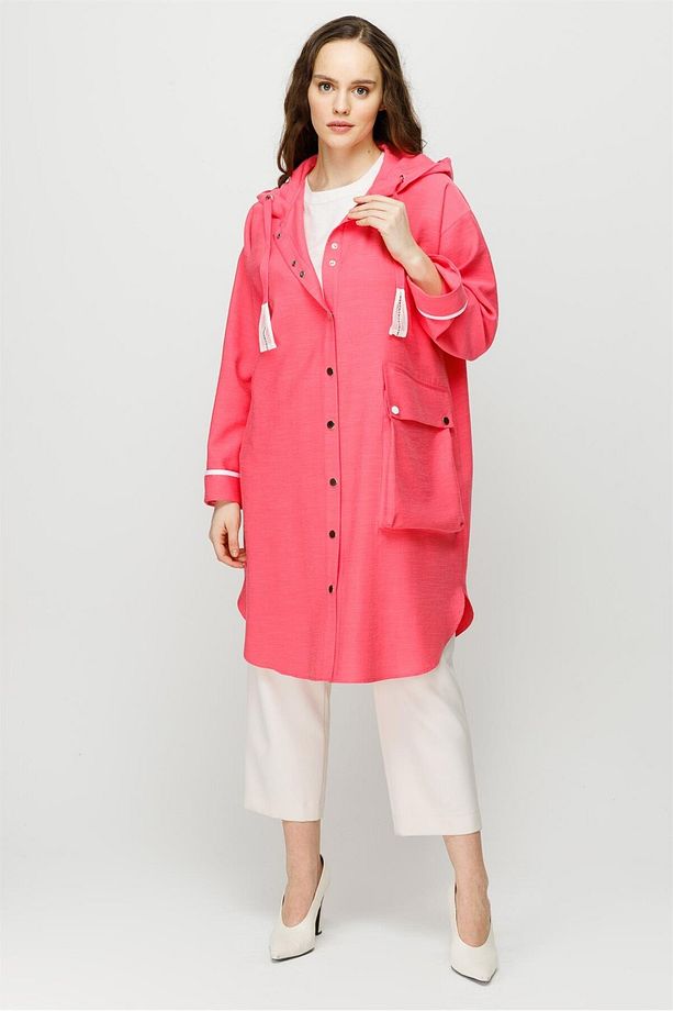 Torba Cep Detaylı Kapişonlu Pamuk Tunik Pembe - 5