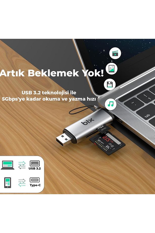 Adp-11 Type-c Ve Usb 3.2 Sd Ve Micro Sd Otg Hafıza Kartı Okuyucu - 6