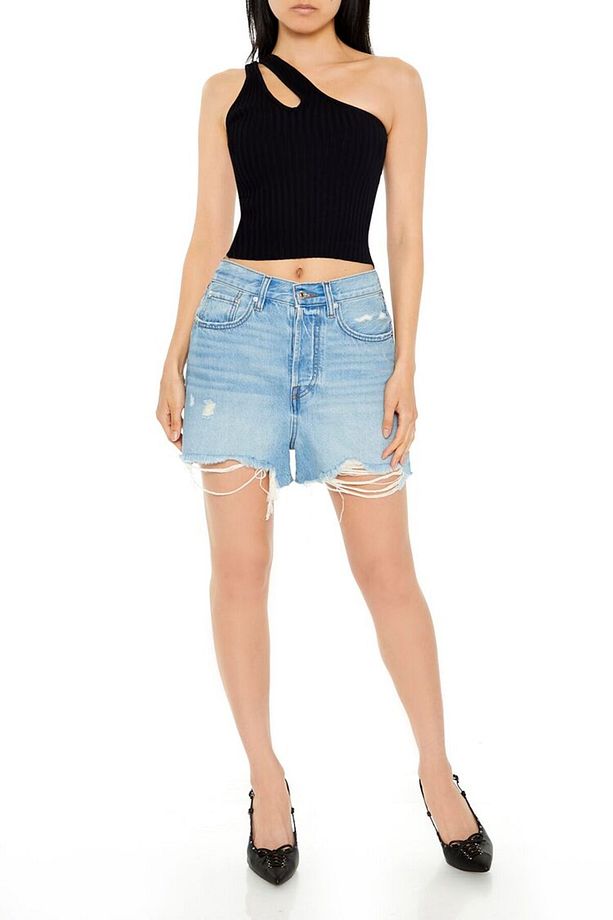 Tek Omuz Triko Crop Bluz - 2