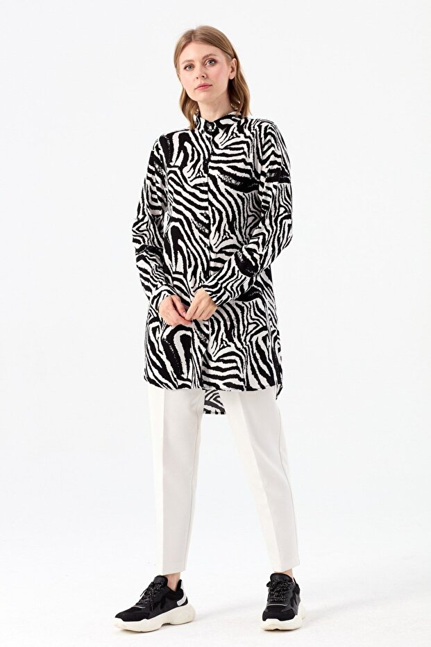 Zebra Desenli Tunik Ekru - 1
