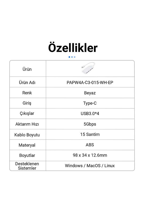 4 Portlu Type-c To Usb 3.0 Yüksek Hızlı 5gbps Hub Çoklayıcı Beyaz - 6