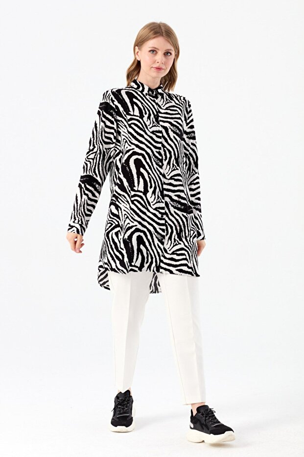 Zebra Desenli Tunik Ekru - 4