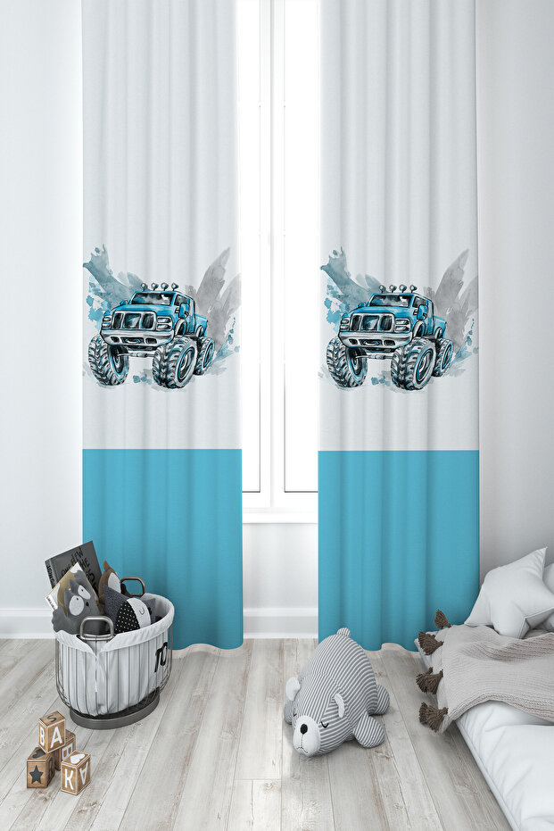 BABY AND KIDS ROOM Jeep Patterned 2 Wing Background Curtain