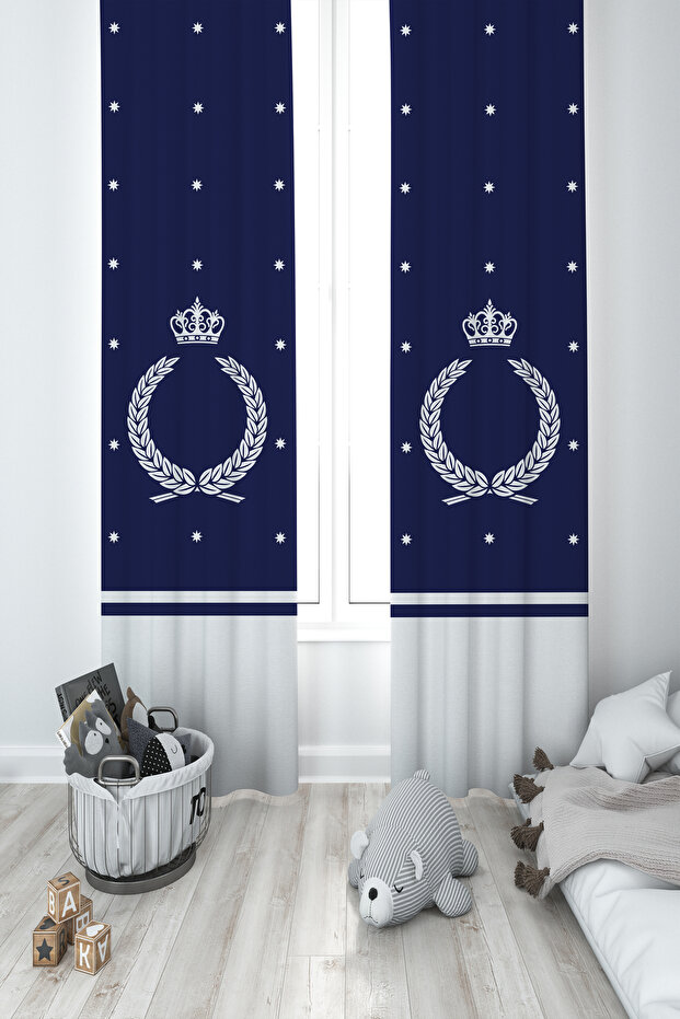 BABY AND KIDS ROOM Wreath Crown Patterned 2 Wings Background Curtain