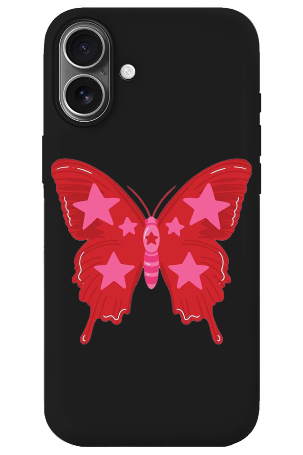 iPhone 16 Black Inside Velvet Butterfly Girl Power Patterned Silicone Phone Case