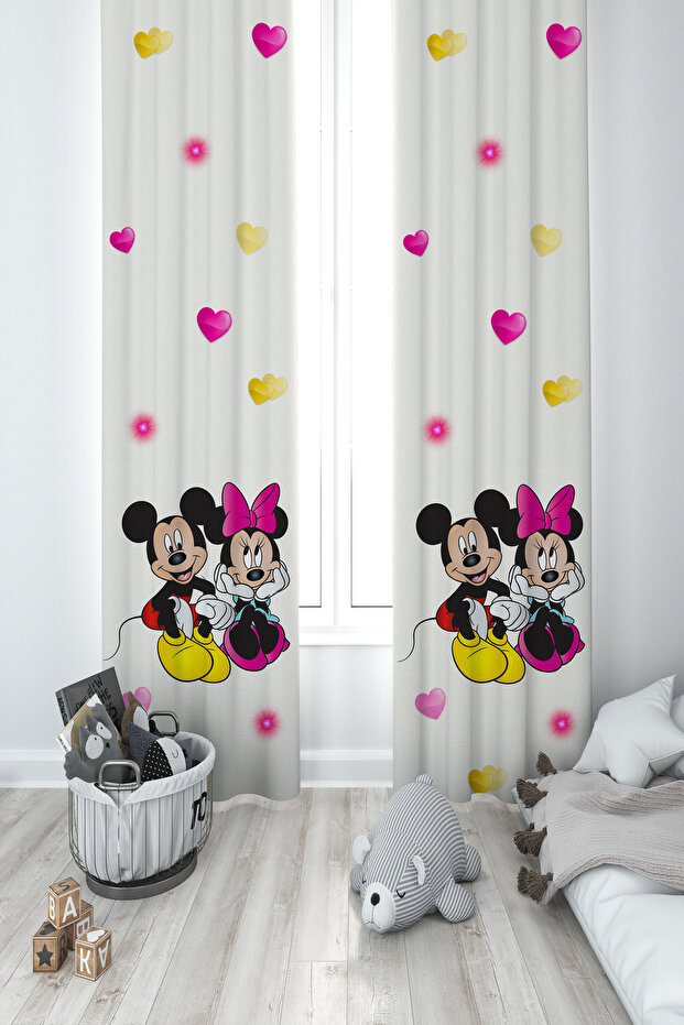 BABY AND KIDS ROOM Mickey and Minnie Mause Patterned 2 Wing Background Curtain