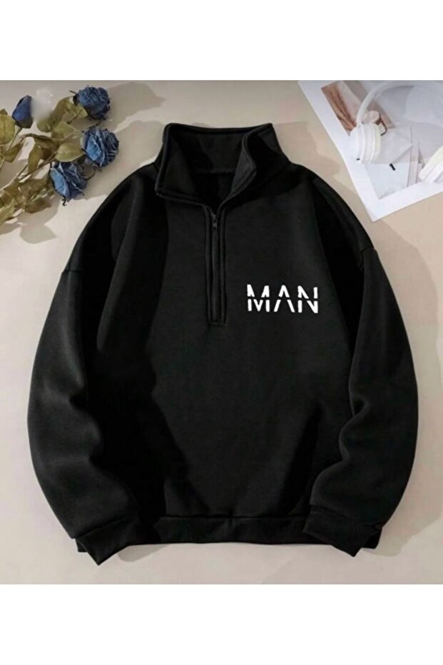 Half Zippered Dikyaka Man Printed Sweater