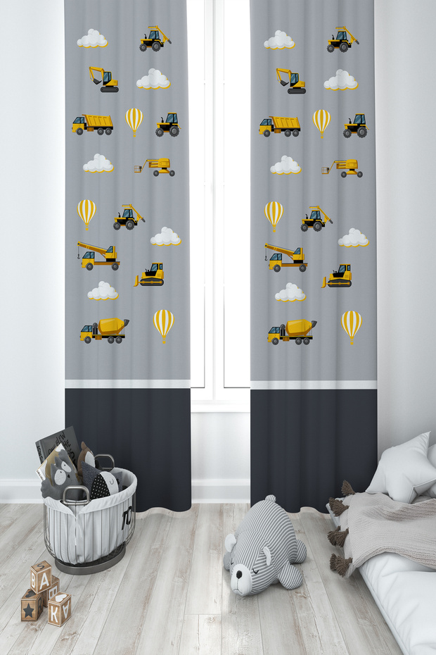 BABY AND KIDS ROOM 2 Wing Background Curtain with Sound and Road Pattern
