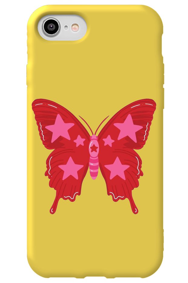 For iPhone 7 Yellow Inside Velvet Butterfly Girl Power Pattern Silicone Phone Case