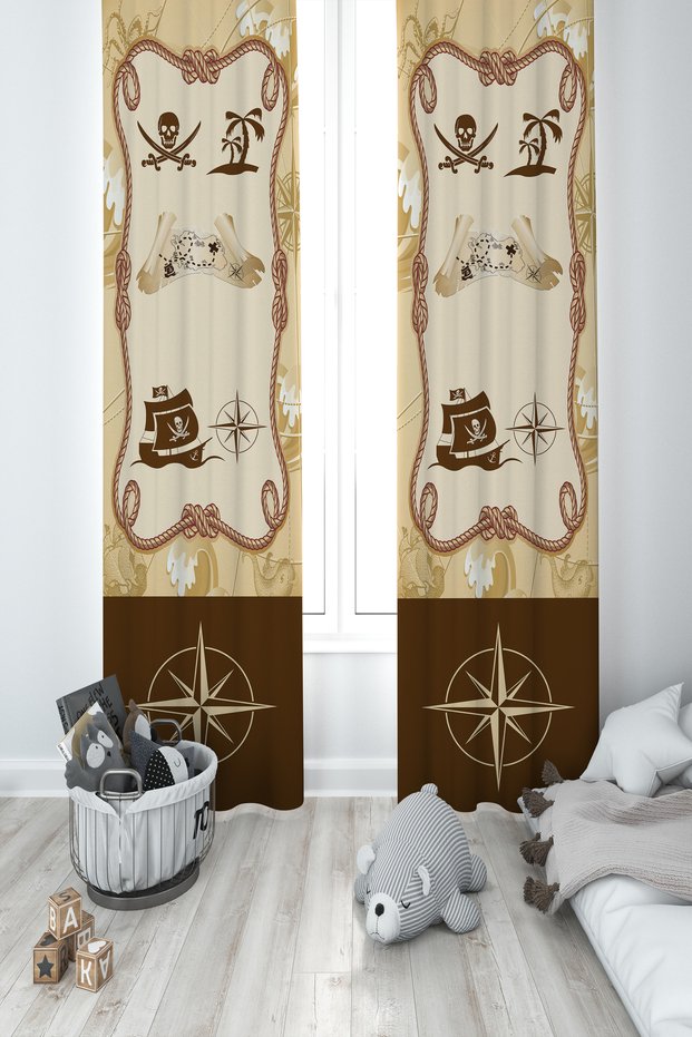 BABY AND KIDS ROOM Pirate Skull Framed 2 Wings Background Curtain