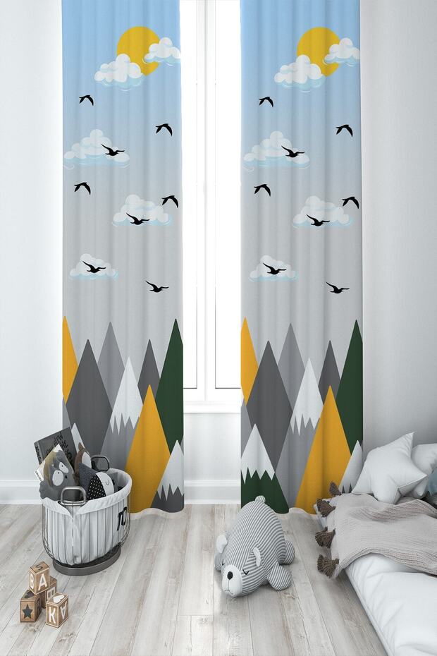 Baby and Children's Room Colorful Mountains Girl's Two Wing Background Curtain Mkt-346