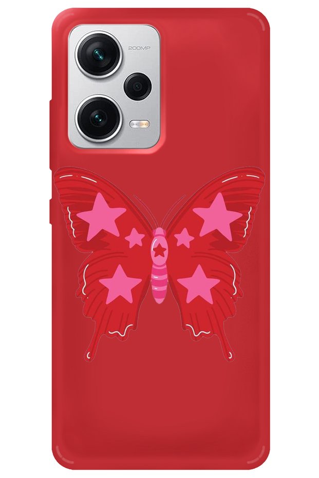 Xiaomi Redmi Note 12 Pro 4G Red Silicone Phone Case with Velvet Butterfly Girl Power Pattern Inside
