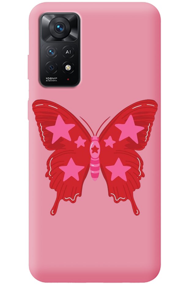 Xiaomi Redmi Note 11 Pro Pink Inside Velvet Butterfly Girl Power Patterned Silicone Phone Case