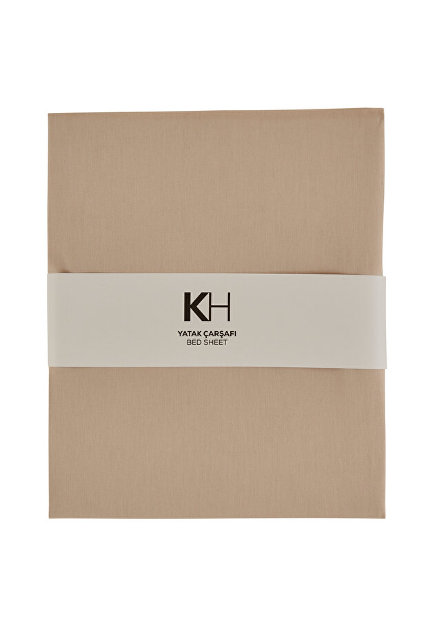 Beige Colored Basic 100% Cotton Double Flat Sheet - 2