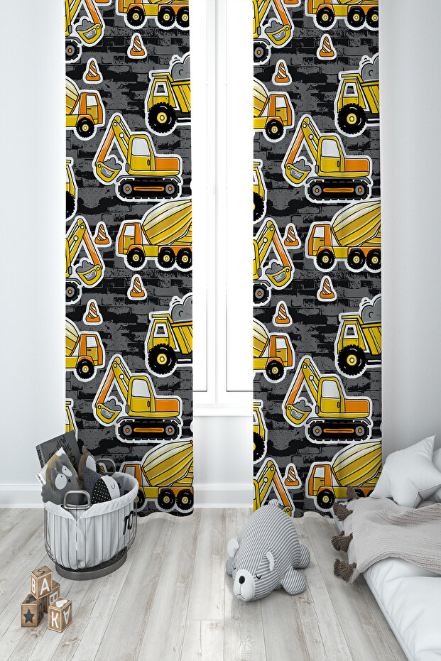 BABY AND KIDS ROOM Business Machine Patterned 2 Wing Background Curtain