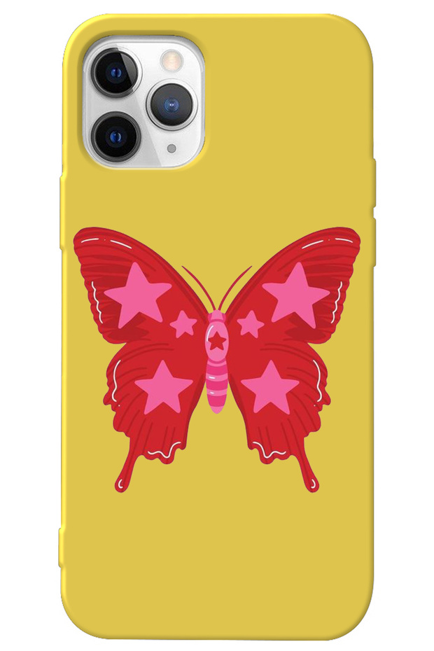 iPhone 13 Pro Max Yellow Inside Velvet Butterfly Girl Power Patterned Silicone Phone Case