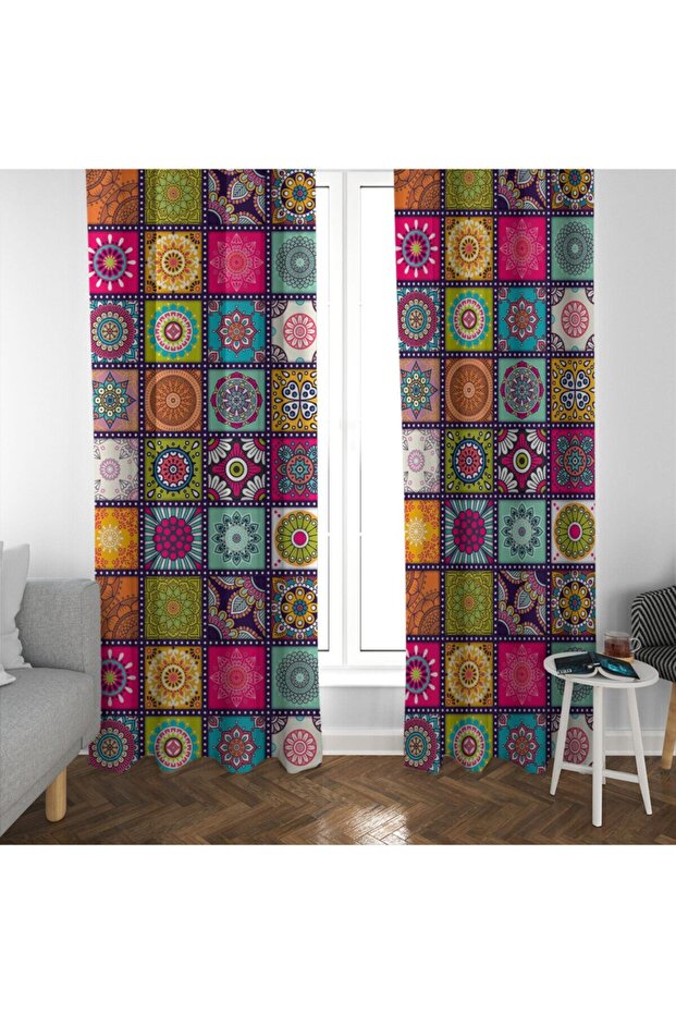 Digital Printed Colorful Ethnic Pattern Living Room Background Curtain