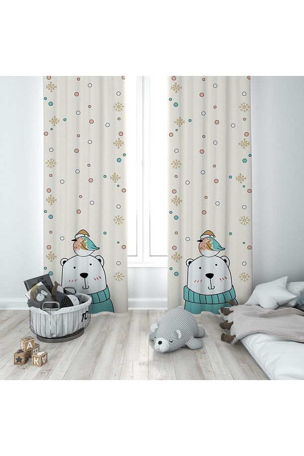 Bebek Ve Çocuk Odası Soft Renkler Sevimli Ayıcık Iki Kanat Fon Perde Mkt-204 - 1