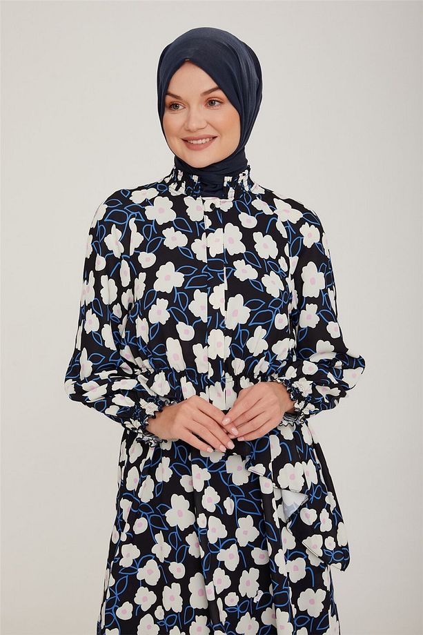 Beli Lastikli Çiçekli Tunik 22k4109 Ekru - 4