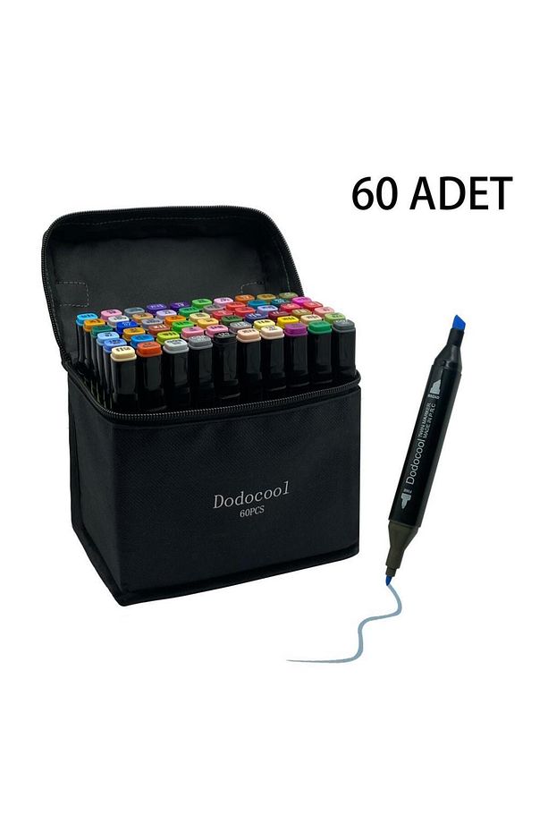 60’lı Çift Uçlu Touch Marker Art Tasarım Kalem Seti Çanta Taşınabilir Ithal Ürün - 1