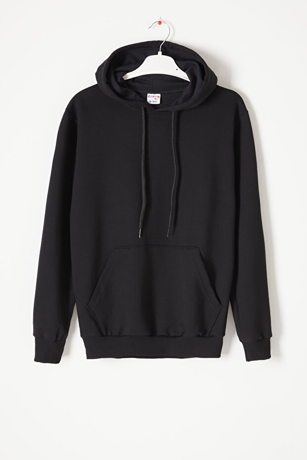 Black Kangaroo Pocket Hooded Unisex Kids Sweatshirt 16780