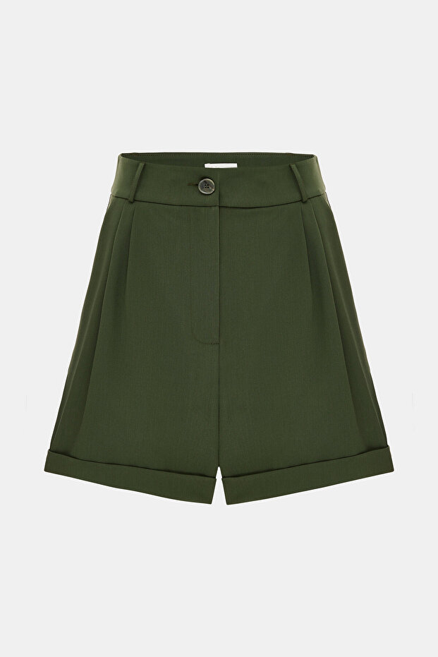 HAKİ FERMUARLI ŞORT - 1