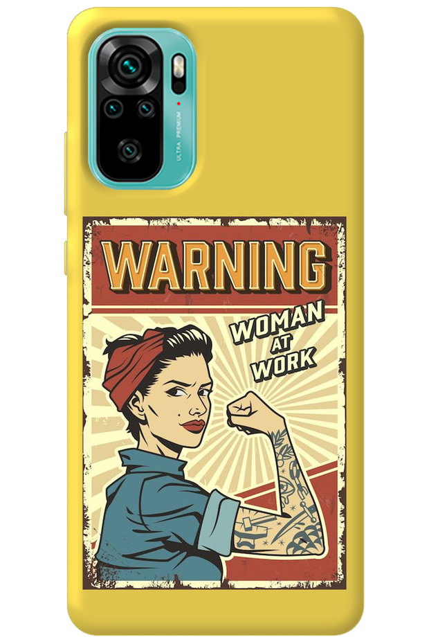 Xiaomi Redmi Note 10S Yellow Inside Velvet Warnıng Girl Power Patterned Silicone Phone Case