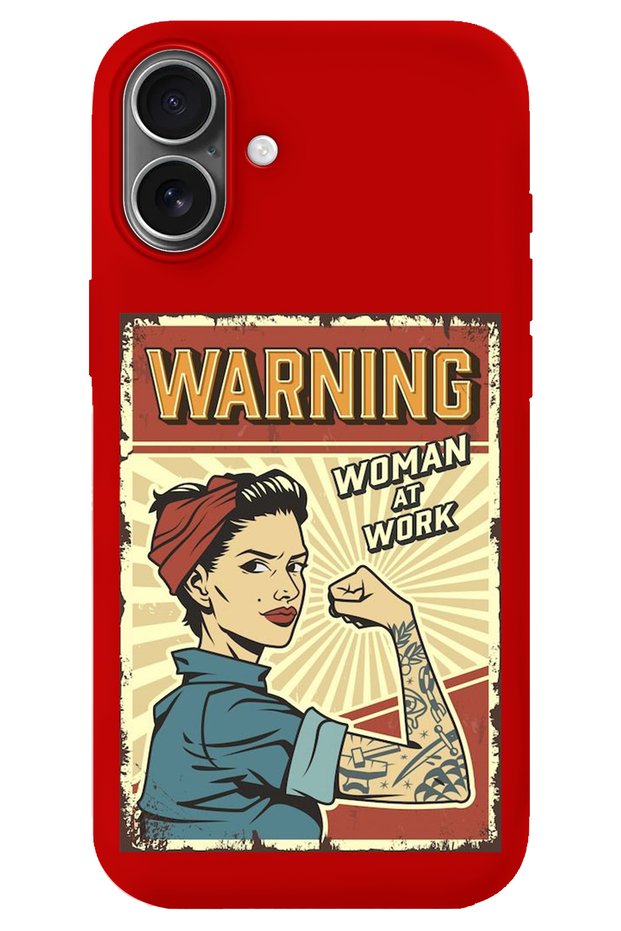 iPhone 16 Red Inside Velvet Warnıng Girl Power Patterned Silicone Phone Case