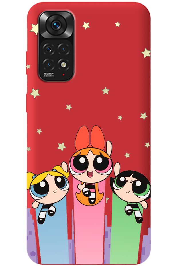 Xiaomi Redmi Note 11 Red Inner Velvet Puff Girl Power Patterned Silicone Phone Case