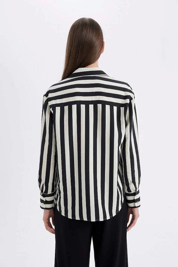 D4511 Oversize Fit Desenli Uzun Kollu Gömlek - 5