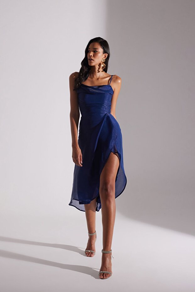 EVA DRAPELİ ASKILI GECE ELBİSESİ - 2