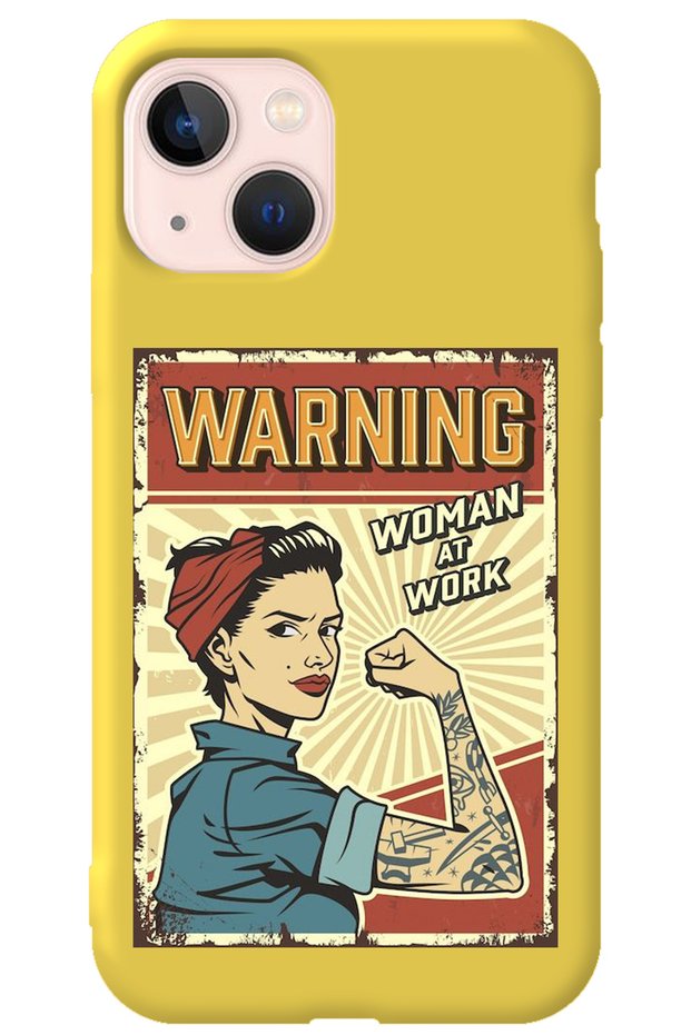 iPhone 13 Yellow Inside Velvet Warnıng Girl Power Patterned Silicone Phone Case
