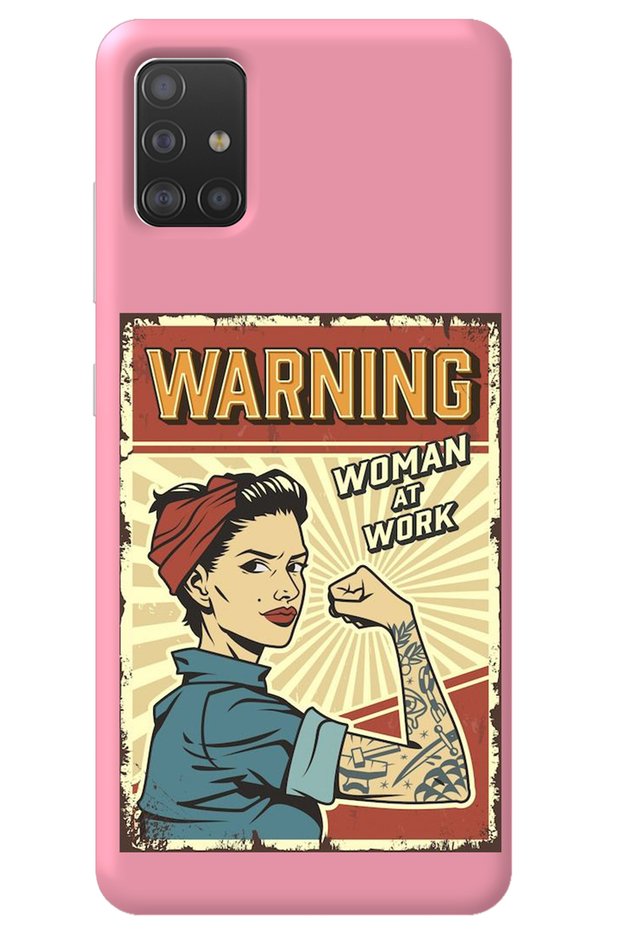 Samsung A71 Pink Inside Velvet Warni̇ng Girl Power Patterned Silicone Phone Case