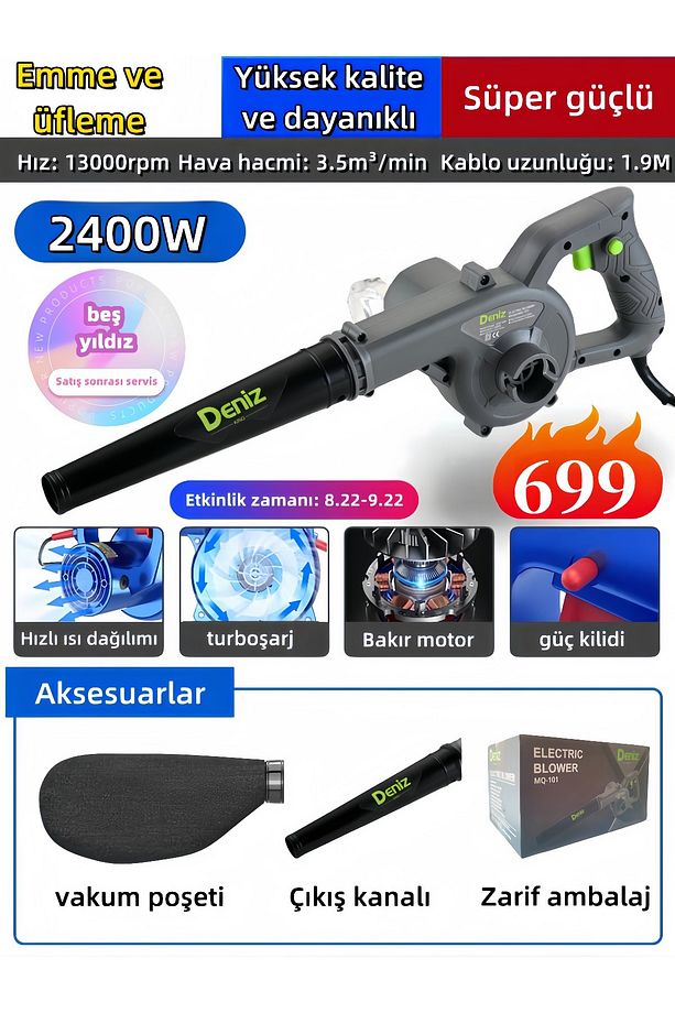 2400W Hava Üfleme / Emme Makinesi Hava Üfleme Körüğü Bilgisayar, kanepe, evcil hayvan tüyü vb temiz - 1