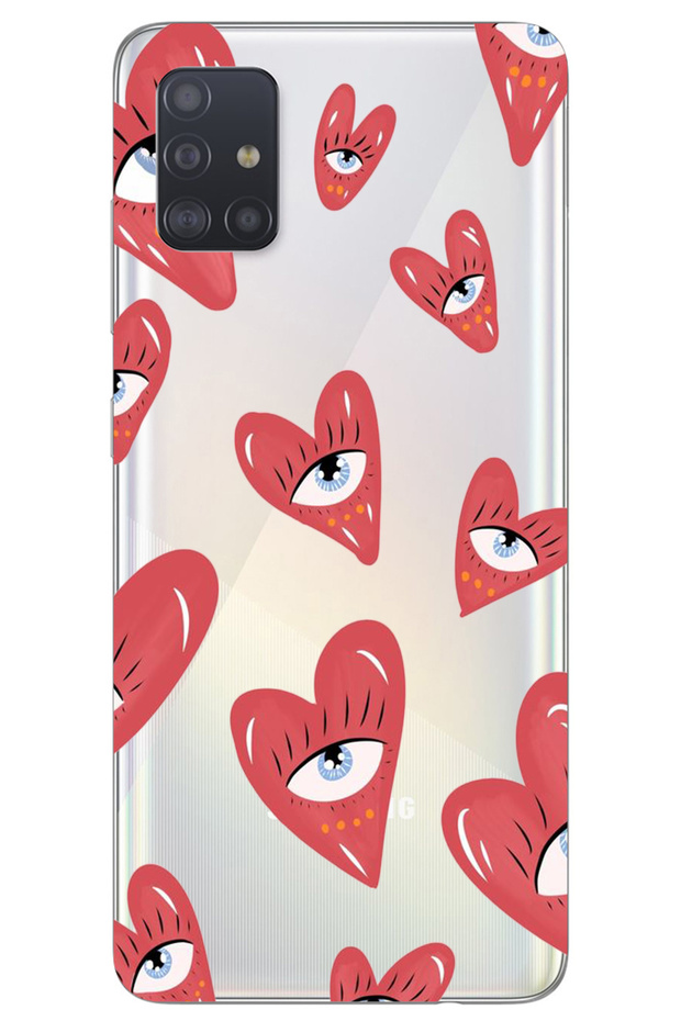 Samsung M51 Transparent Heart Eye Girl Power Patterned Silicone Phone Case